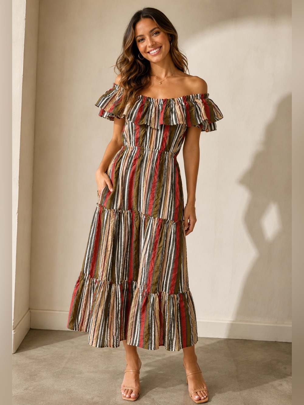 NWT Ulla Johnson Verena Poppy Striped Maxi Dress Size 4 Boho Ruffle Cotton Gauze